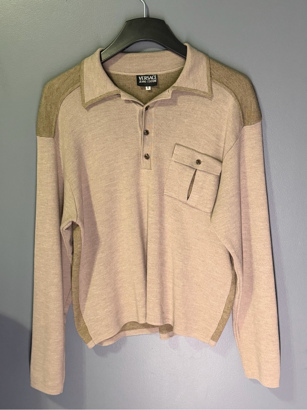 Versace Jeans Couture Men's Beige Long-Sleeve Polo